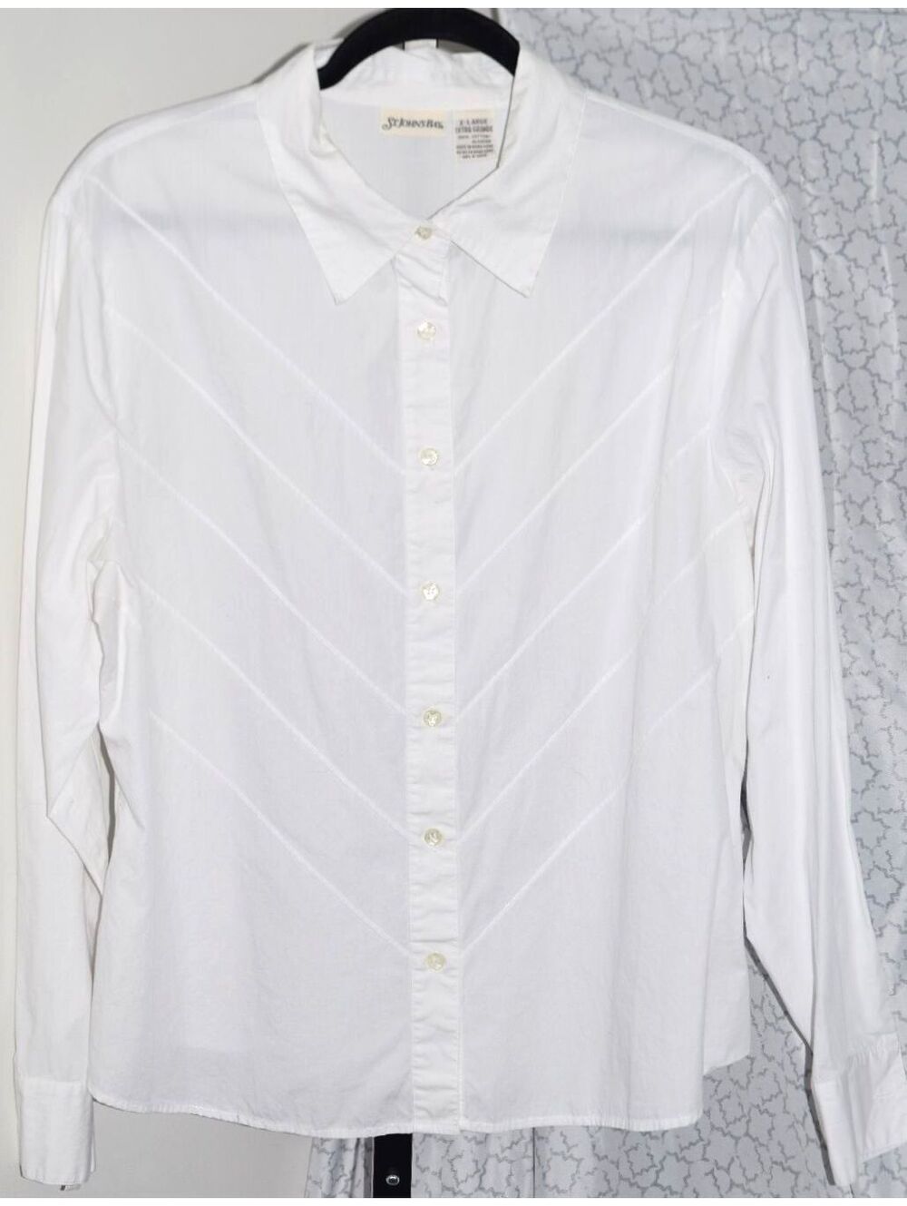 St. John's Bay White Button Front Cotton Blouse Chevron Seam Detail Plus Size XL